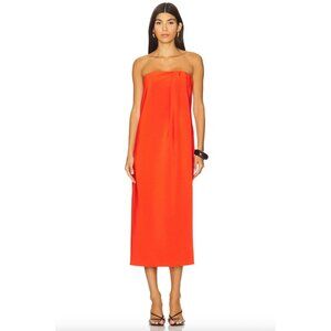 ET OCHS Anika Strapless Midi Dress Flame Orange Optic White Womens Size 4
